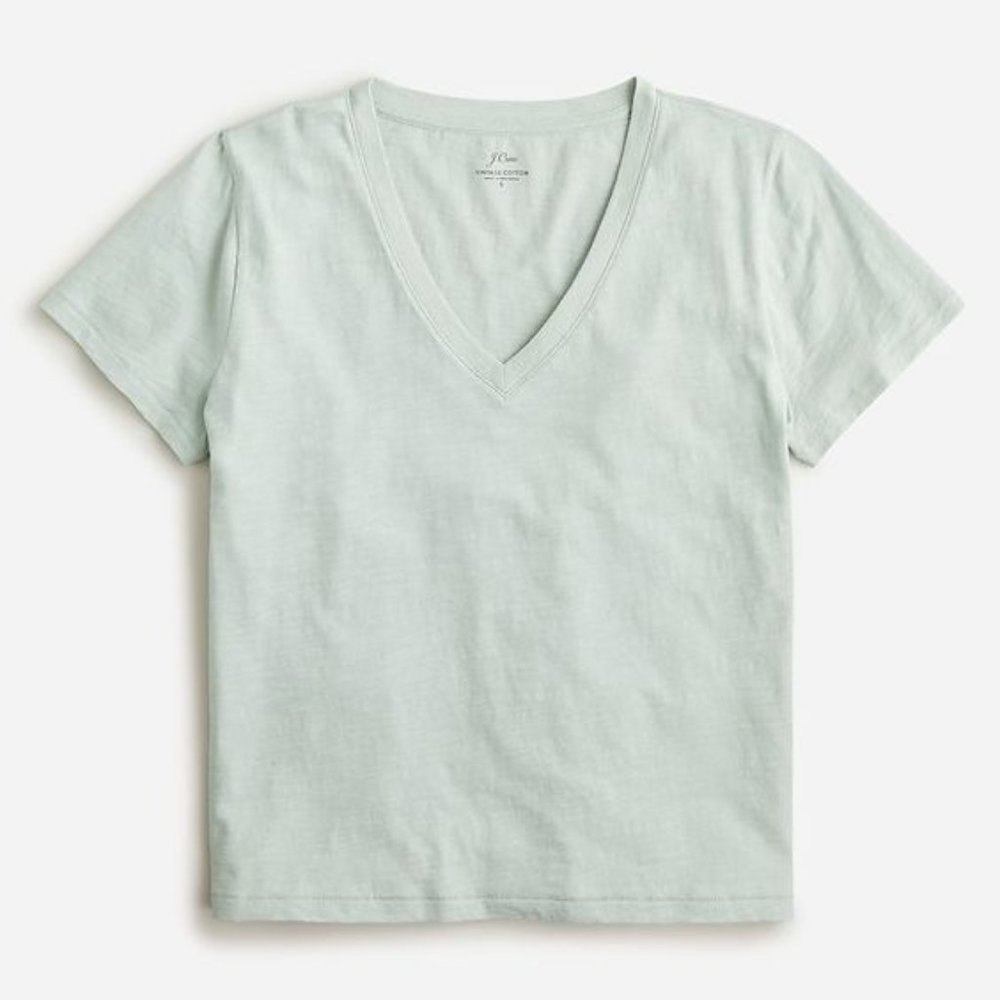 J Crew New Vintage Cotton v-neck tee, light green, S, NWT